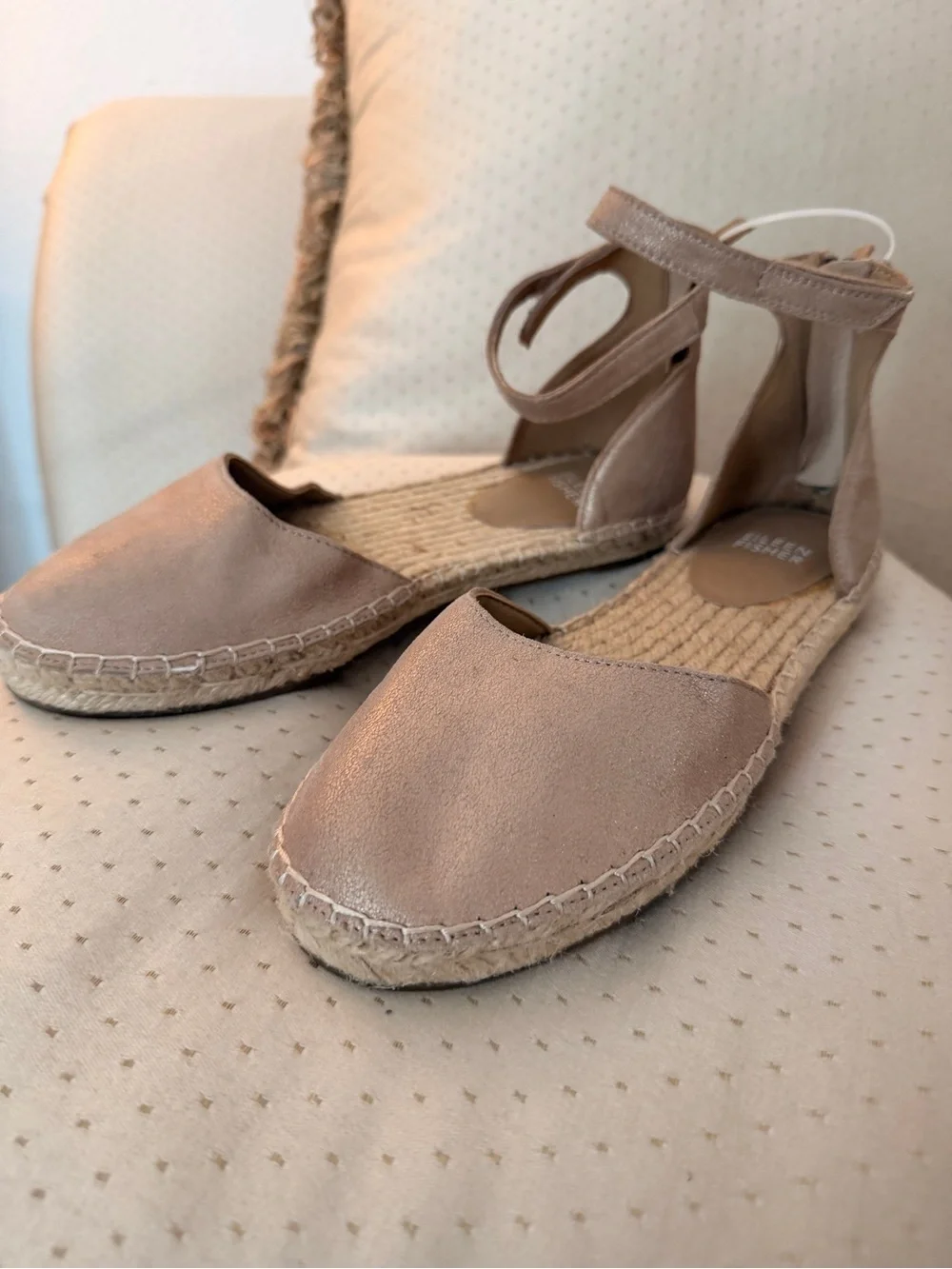 Eileen Fisher Lala Metallic Nude Ankle-Strap Espadrille